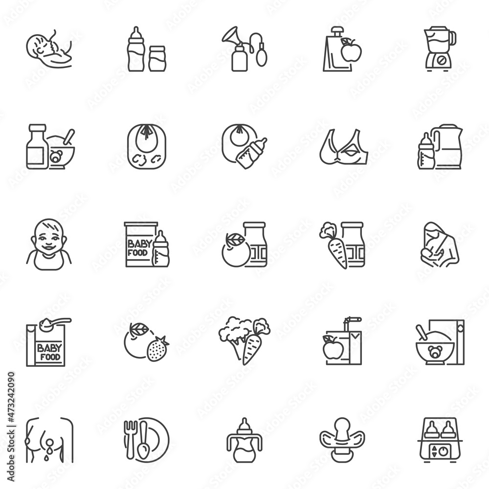 Baby food line icons set Baby food line icons set