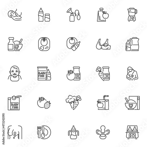 Baby food line icons set