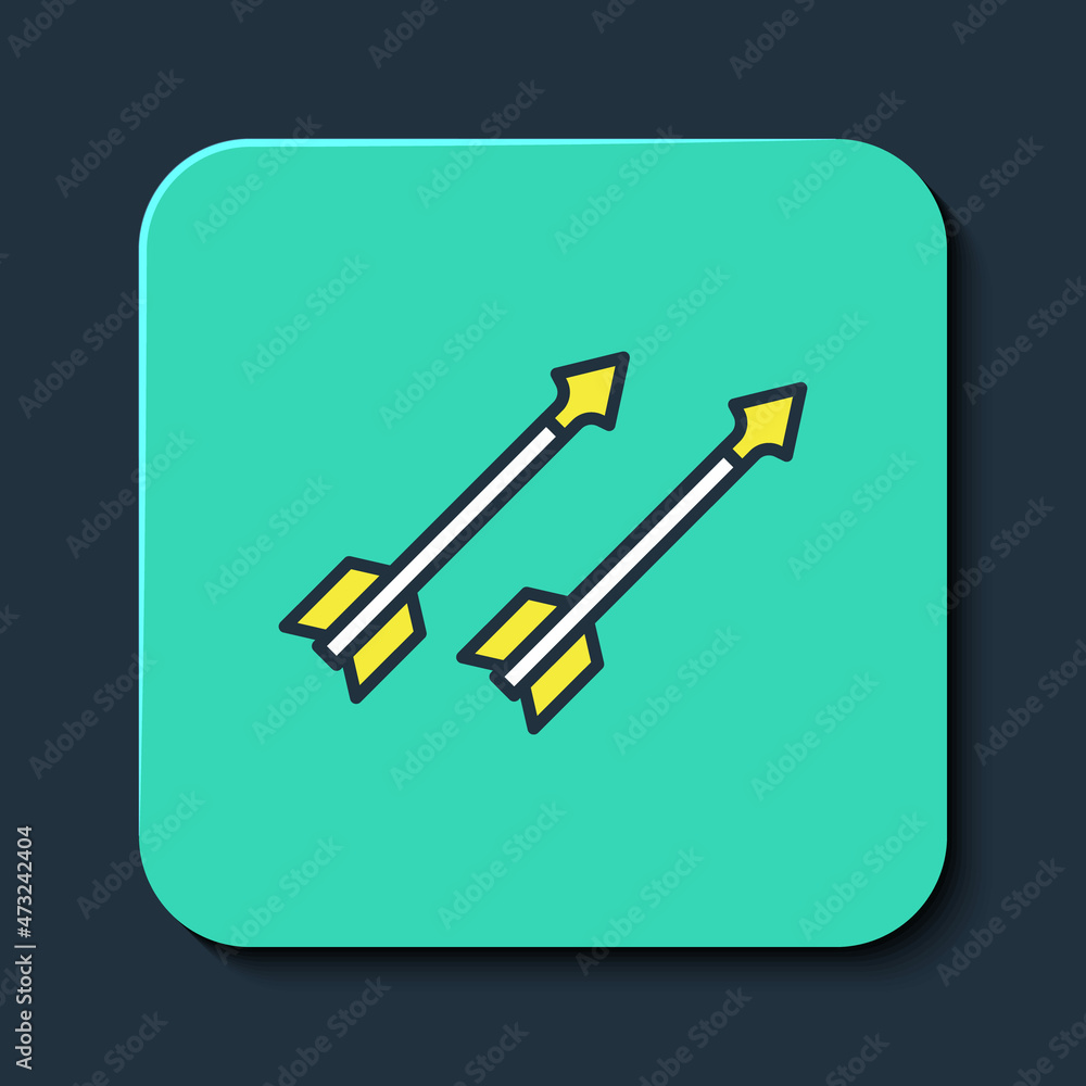 Filled outline Medieval arrows icon isolated on blue background. Medieval weapon. Turquoise square button. Vector Filled outline Medieval arrows icon isolated on blue background. Medieval weapon. Turquoise square button. Vector