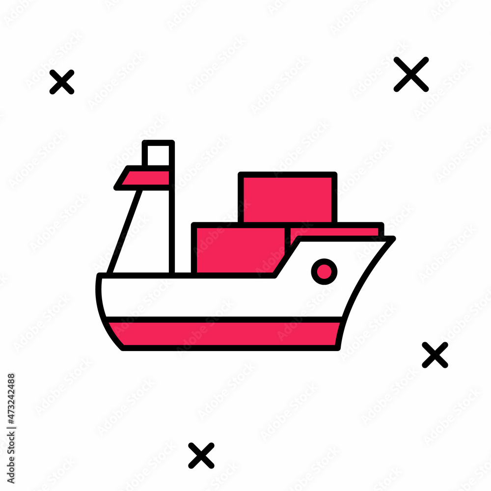 Filled outline Cargo ship icon isolated on white background. Vector Filled outline Cargo ship icon isolated on white background. Vector