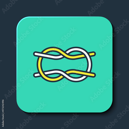 Filled outline Nautical rope knots icon isolated on blue background. Rope tied in a knot. Turquoise square button. Vector
