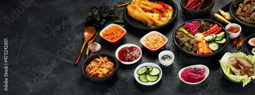 Assortment of Korean traditional dishes. . photo
