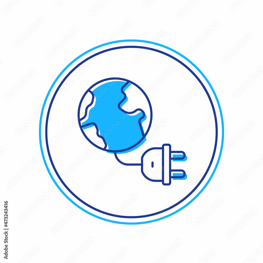 Filled outline Global energy power planet with plug icon isolated on white background. Ecology concept and environmental. Vector Filled outline Global energy power planet with plug icon isolated on white background. Ecology concept and environmental. Vector