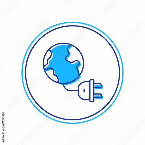 Filled outline Global energy power planet with plug icon isolated on white background. Ecology concept and environmental. Vector