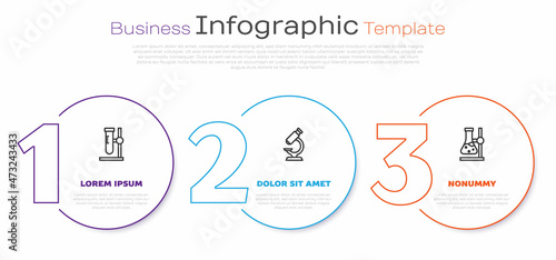 Set line Test tube flask on stand, Microscope and . Business infographic template. Vector