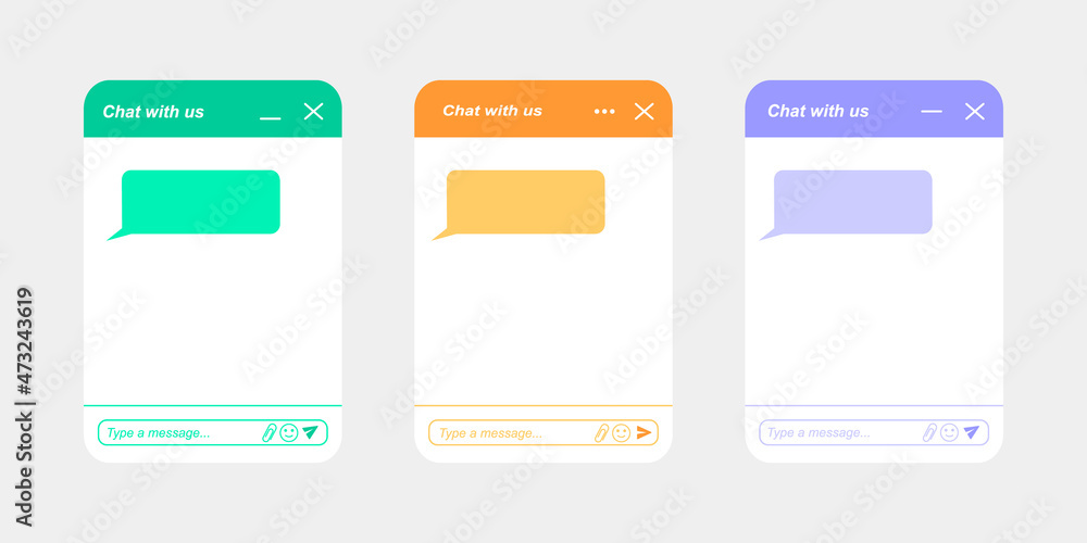 Chat bot screen templates. Life chat windows with message bubbles. Virtual assistant, online customer support conversation. Mobile messenger app design. Vector flat illustration Chat bot screen templates. Life chat windows with message bubbles. Virtual assistant, online customer support conversation. Mobile messenger app design. Vector flat illustration