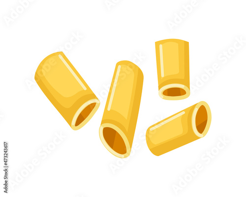 Rigatoni paste on a white isolated background. Italian macaroni. Vector illustration