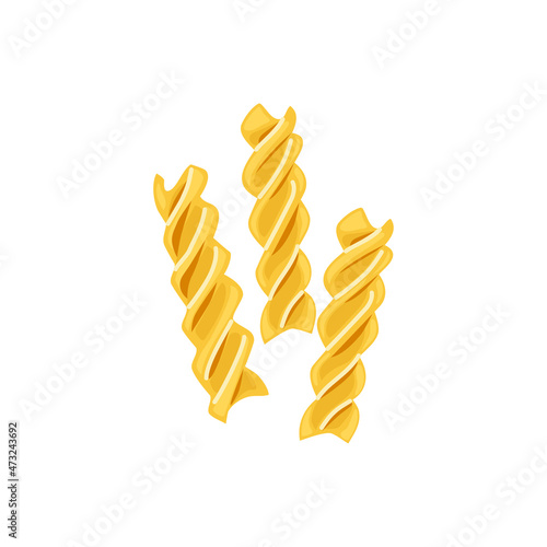 Pasta fusilli. Symbol of italian cuisine menu. Vector cartoon illustration on a white isolated background