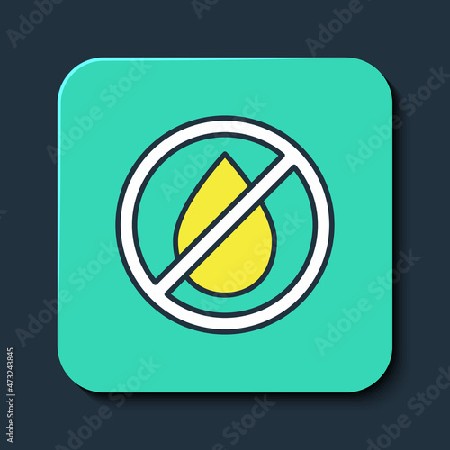 Free Download Filled outline Water drop forbidden icon isolated on blue background. No water sign. Turquoise square button. Vector - GFXLoad