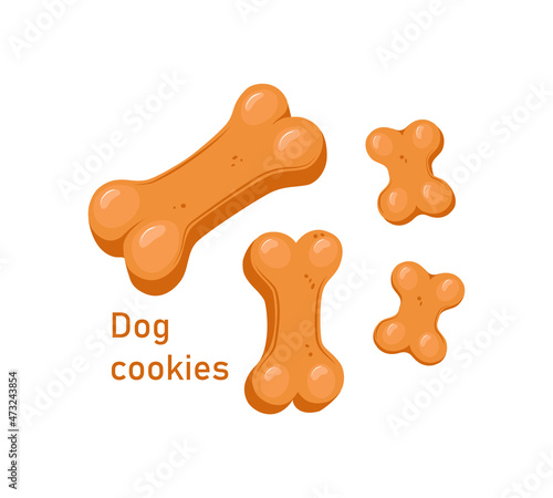 Dog cookie bone set. Dog treat biscuit of different sizes. Vector cartoon illustration on a white isolated background.