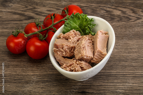 Canned tuna fillet in the bowl