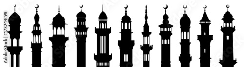 Photo mosque minaret silhouette set. mosque minaret Vector set.