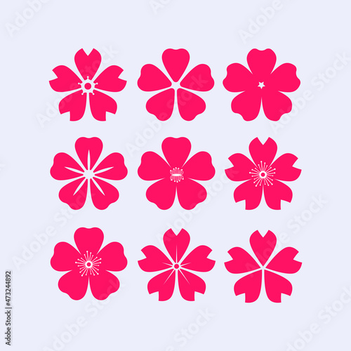 Cherry blossom or sakura flower icon set. Flat vector illustration