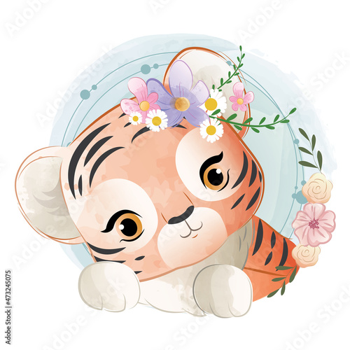 Baby Tiger Girl in a Wreath