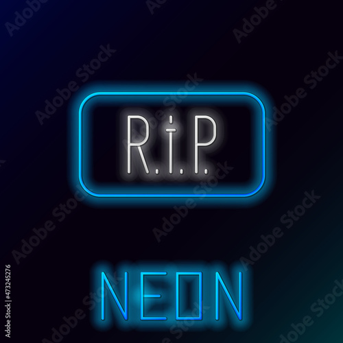 Glowing neon line Speech bubble rip death icon isolated on black background. Colorful outline concept. Vector