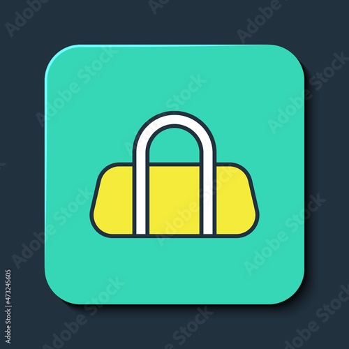 Filled outline Sport bag icon isolated on blue background. Turquoise square button. Vector