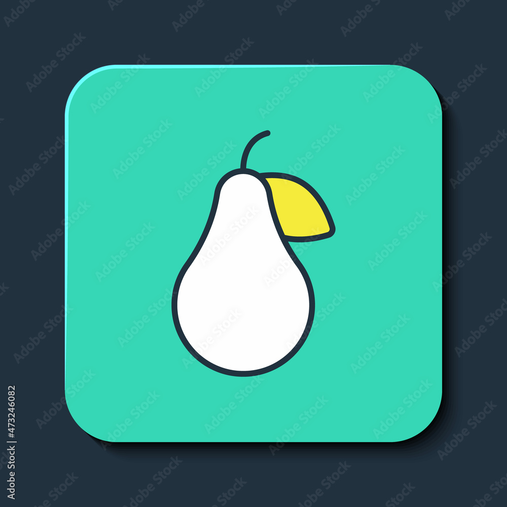 Filled outline Pear icon isolated on blue background. Fruit with leaf symbol. Turquoise square button. Vector Filled outline Pear icon isolated on blue background. Fruit with leaf symbol. Turquoise square button. Vector