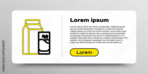 Line Paper package for kefir and glass icon isolated on white background. Dieting food for healthy lifestyle and probiotics fulfillment. Colorful outline concept. Vector
