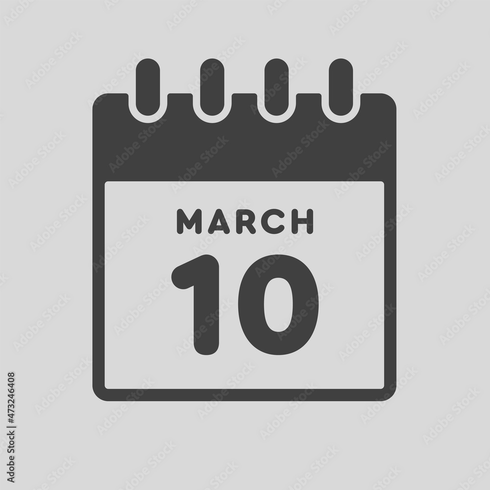Icon day date 10 March, template calendar page Icon day date 10 March, template calendar page