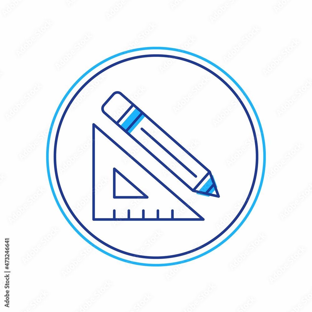 Filled outline Triangular ruler and pencil icon isolated on white background. Straightedge symbol. Drawing and educational tools. Vector Filled outline Triangular ruler and pencil icon isolated on white background. Straightedge symbol. Drawing and educational tools. Vector