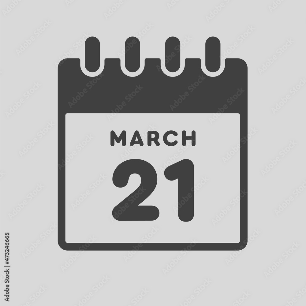 Icon day date 21 March, template calendar page
