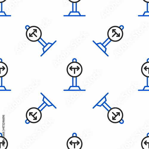Line Fork in the road icon isolated seamless pattern on white background. Colorful outline concept. Vector