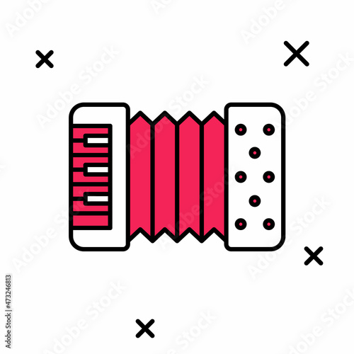 Filled outline Musical instrument accordion icon isolated on white background. Classical bayan, harmonic. Vector