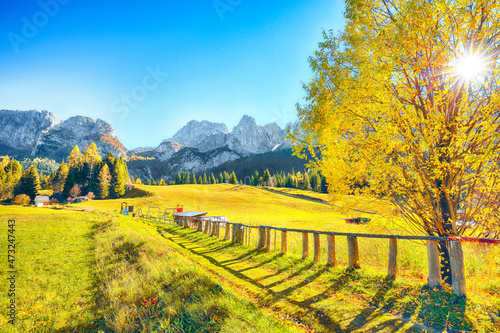 Scenic image of meadow in National Park Tre Cime di Lavaredo.