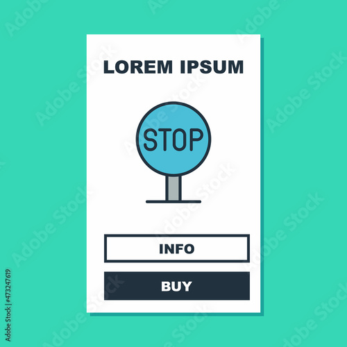 Filled outline Stop sign icon isolated on turquoise background. Traffic regulatory warning stop symbol. Vector