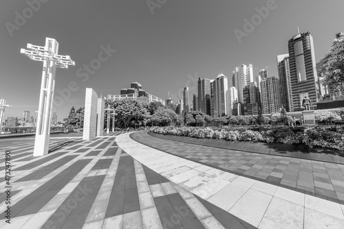 Canvas Print High rise office building and public park in downtown of Hong Kong city