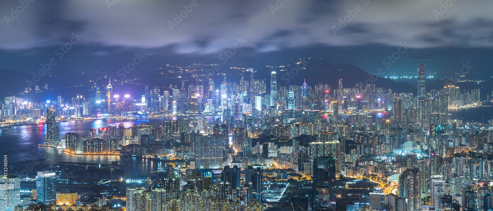 Night scenery of panorama of Hong Kong city Night scenery of panorama of Hong Kong city