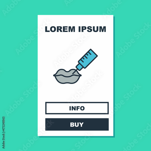 Filled outline Lip augmentation icon isolated on turquoise background. Hyaluronic acid lips injection. Contour plastic. Vector