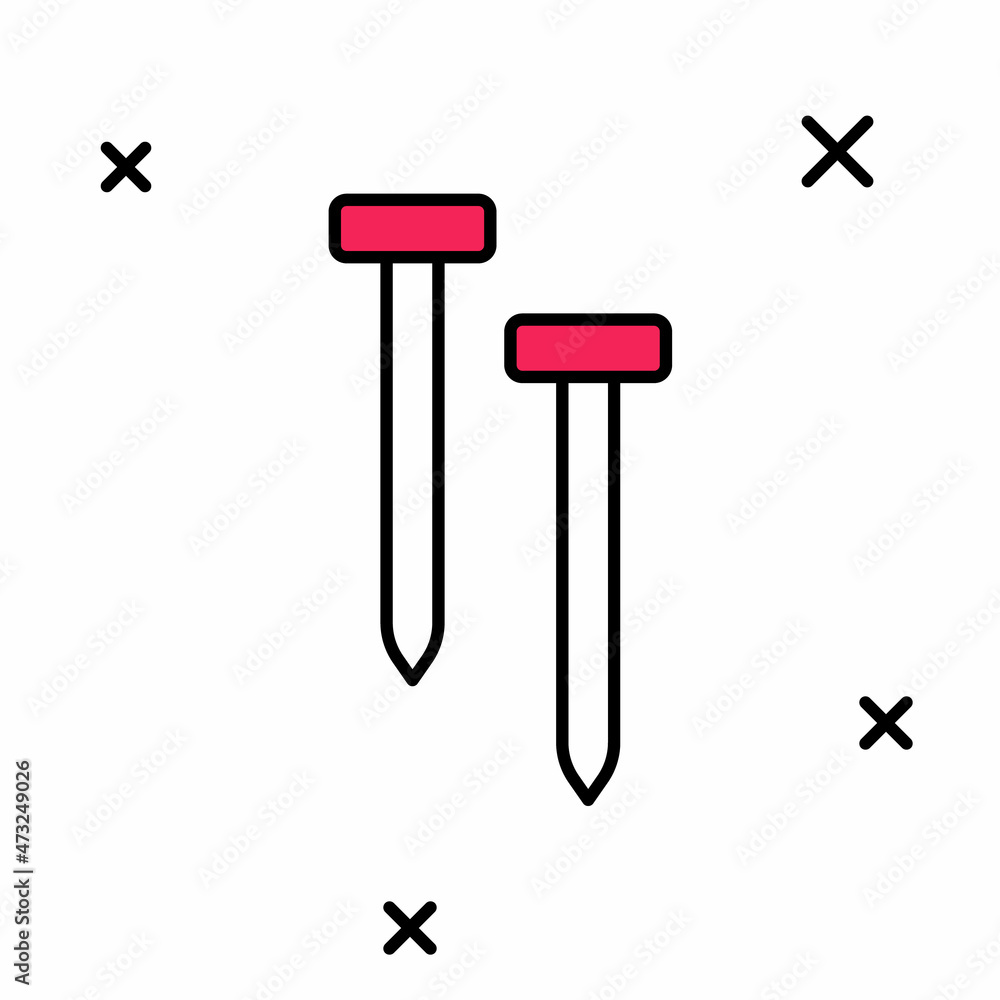 Filled outline Metallic nails icon isolated on white background. Vector