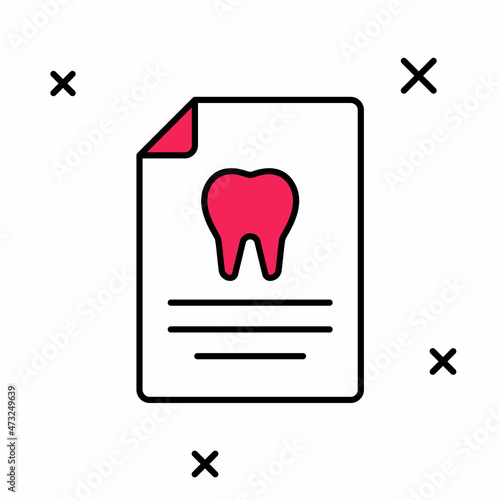 Filled outline Clipboard with dental card or patient medical records icon isolated on white background. Dental insurance. Dental clinic report. Vector