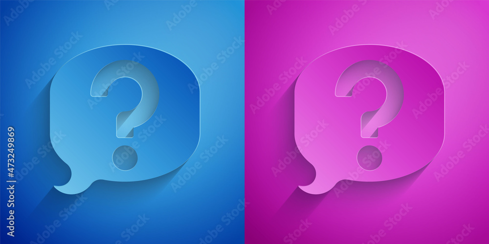 Paper cut Speech bubble chat icon isolated on blue and purple background. Message icon. Communication or comment chat symbol. Paper art style. Vector Paper cut Speech bubble chat icon isolated on blue and purple background. Message icon. Communication or comment chat symbol. Paper art style. Vector