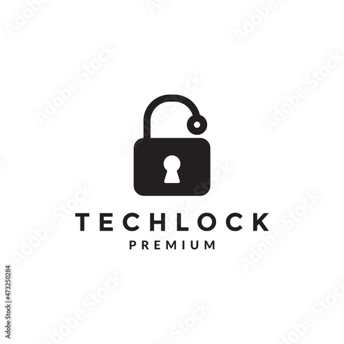 lock key with dot tech logo symbol icon vector graphic design illustration idea creative