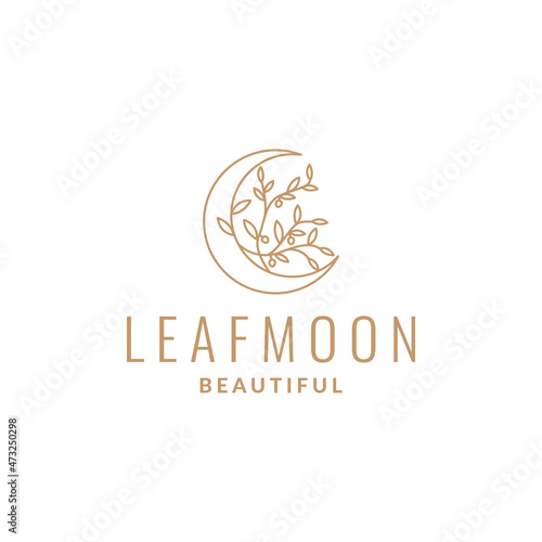 line crescent with plant leaf logo symbol icon vector graphic design illustration idea creative