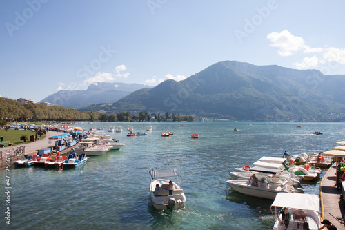 Boats and activities on Lake Annecy,  Haute-Savoie, France