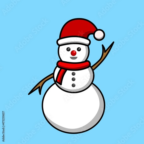 illustration design of a snowman wearing a santa claus hat © Eric_studioart