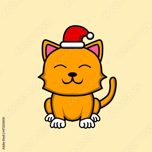 cat illustration design wearing santa claus hat. © Eric_studioart