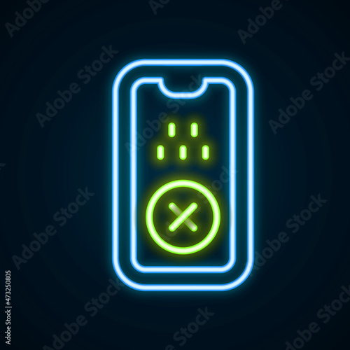 Glowing neon line Taxi mobile app icon isolated on black background. Mobile application taxi. Colorful outline concept. Vector