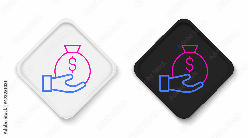 Line Money bag icon isolated on white background. Dollar or USD symbol. Cash Banking currency sign. Colorful outline concept. Vector Line Money bag icon isolated on white background. Dollar or USD symbol. Cash Banking currency sign. Colorful outline concept. Vector