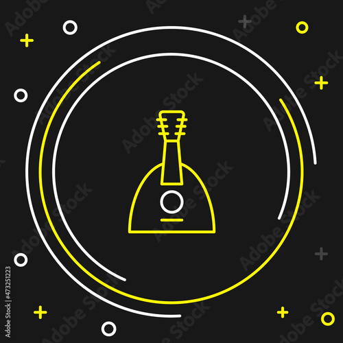 Line Musical instrument balalaika icon isolated on black background. Colorful outline concept. Vector