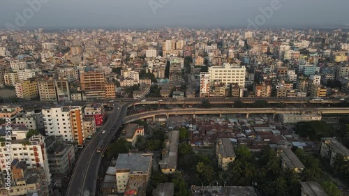 Wallpaper Mural Aerial drone shot of Dhaka showing flyover and traffic with densely populated city buildings. Torontodigital.ca