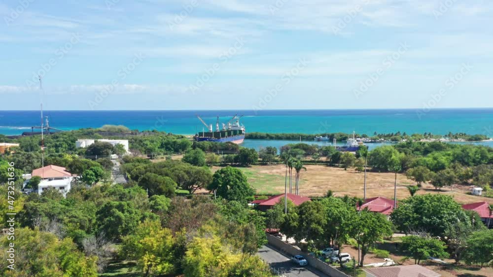 Barahona port in Dominican Republic. Aerial forward Barahona port in Dominican Republic. Aerial forward