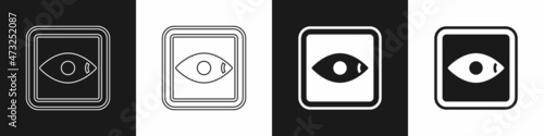 Set Film or movie cinematography rating or review icon isolated on black and white background. Vector