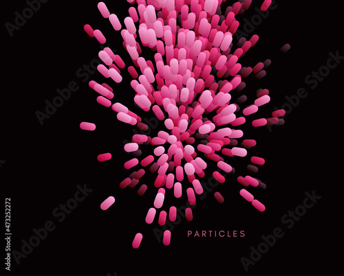 Array with dynamic emitted particles. Abstract background. 3d vector illustration.