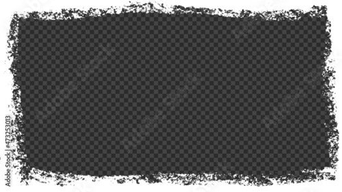 White grunge frame for stories and social network media 16 9. Template with brush stroke. Rectangular border with grunge overlay. Vector illustration isolated on transparent background.