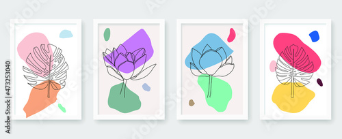 Botanical wall art vector collection. Minimal and natural wall art. Art design for poster, cover, wallpaper,  postcard or brochure cover design, print. Vector illustration. © nature line