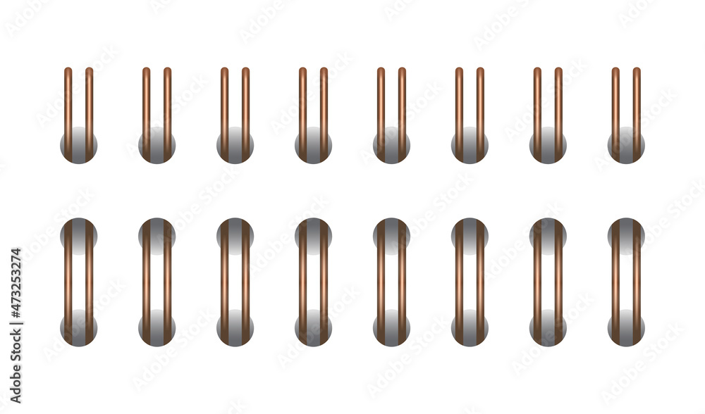 Copper horizontal wire spiral for open notebook and calendar. Metal spiral bindings for sheets of paper. Set vector illustration isolated on realistic style on white background. - obrazy, fototapety, plakaty 